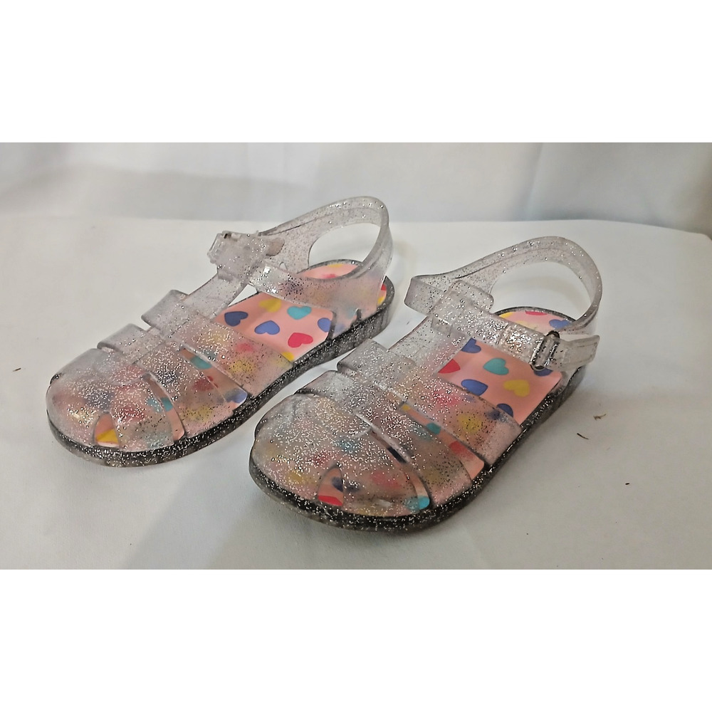 Sz 11 Clear & Silver Jelly Sandals W/ glitter & Rhinestones Fun Beach Play